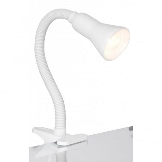 Photo of Desk partner single light white desk table lamp with flexi clip